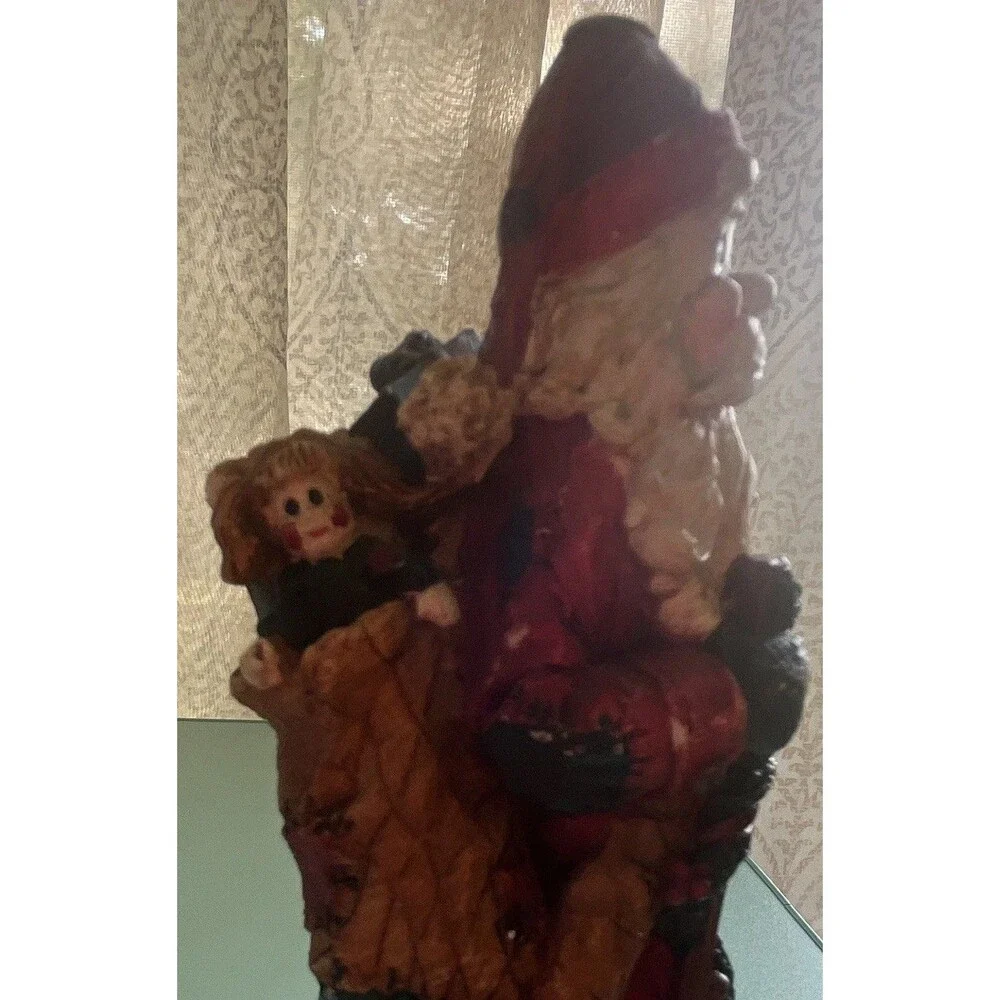 Vintage rustic, resin pencil Santa with toy bag